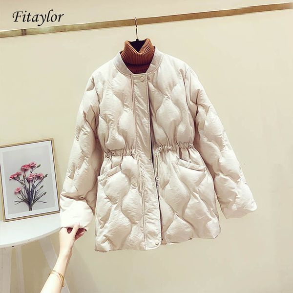 

fitaylor new winter jackets cotton padded argyle parkas women slim coats jacket female casual sash tie up outwear, Black