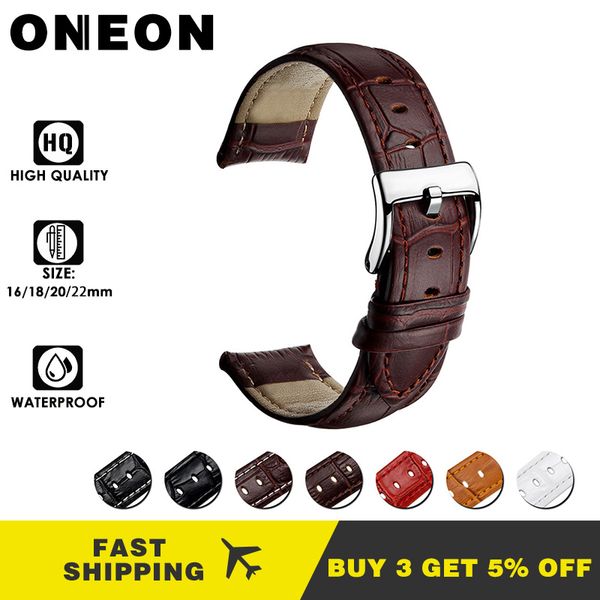 

oneon genuine leather watchband with buckle bands cowhide bracelet for skeio all brand watch sized in 16mm 18mm 20mm 22mm, Black;brown