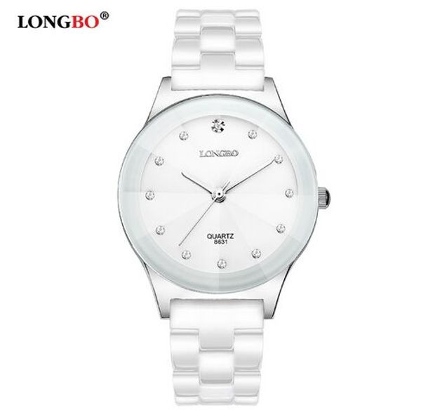 

longbo rhinestone business casual men fashion clock leisure water resistant women dress white ceramic quartz watch, Slivery;brown
