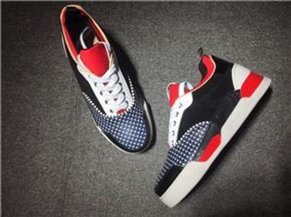 

hococal shipping men's red bottom skateboard shoes spikes bottoms flats everyday casual skateboard sneakers women tricolor black silver, Black;red