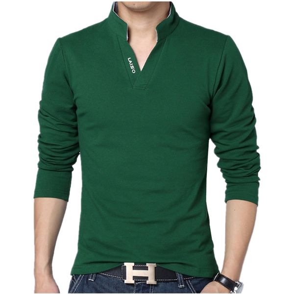 

men fashion boutique cotton leisure stand collar long sleeve polo shirt mens pure color v-neck polo shirt big size s-5xl, White;black