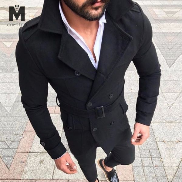 

retro woolen jacket men wool warm trench coat jackets double breasted fashion male winter autumn overcoat, Black;brown