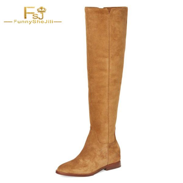 

yellow soft suede spring casual career pointed toe high heels the knee high boots zapatos mujer shoes woman plus size 4-16 fsj, Black