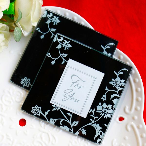 

2pcs black glass picture p frame coasters drinks bottle placemat cup mat