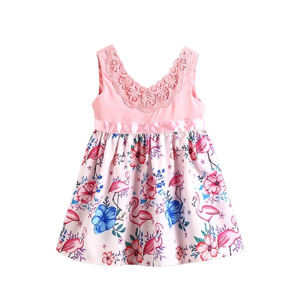 

new baby girl kid dress v-neck summer child flower sleeveless dress party gown cotton pink sundress, Red;yellow