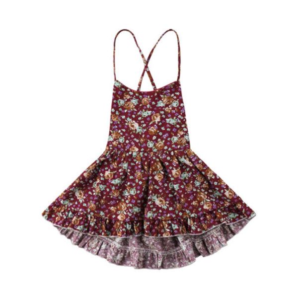 

toddler baby girls dress sleeveless sling princess party backless ruffles summer floral infant a-llne dresses outfit clothes, Red;yellow