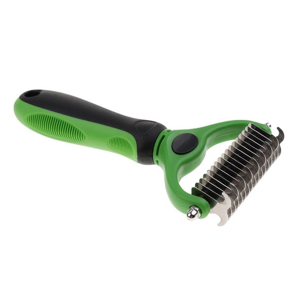 

plastic pet hair removal brush with two sided open knot grooming rake comb
