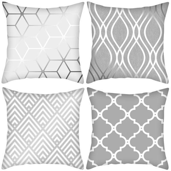 

4pcs/set geometric printed pillow case gray waist square cusion cover linen pillowcase home decorative 45*45cm