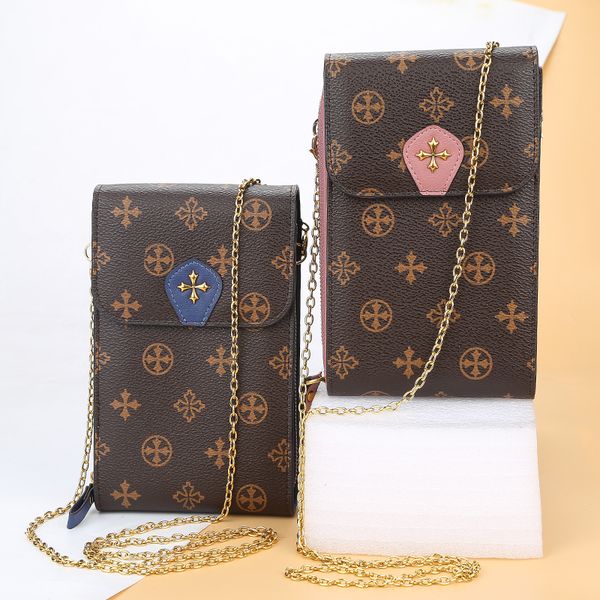 

ladies new retro old pattern wallet zipper messenger bag multi-function vertical mobile phone bag ing