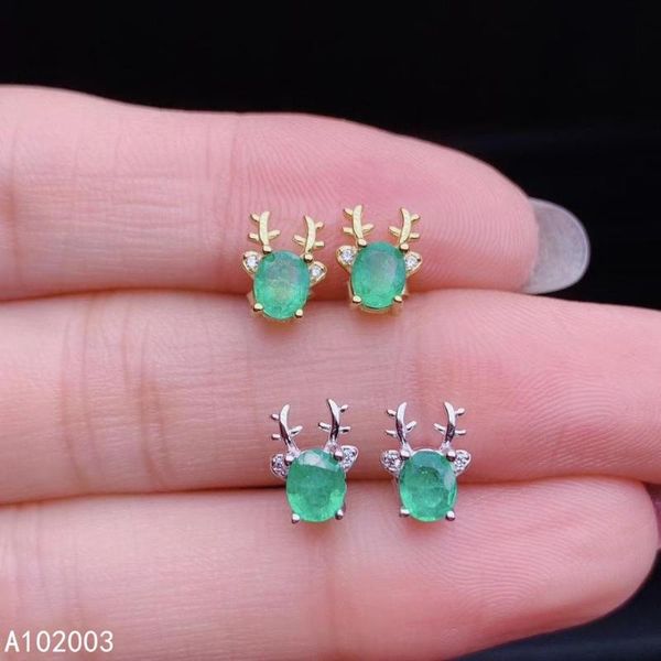 

kjjeaxcmy fine jewelry 925 sterling silver inlaid natural emerald female earrings ear studs trendy support detection, Golden;silver