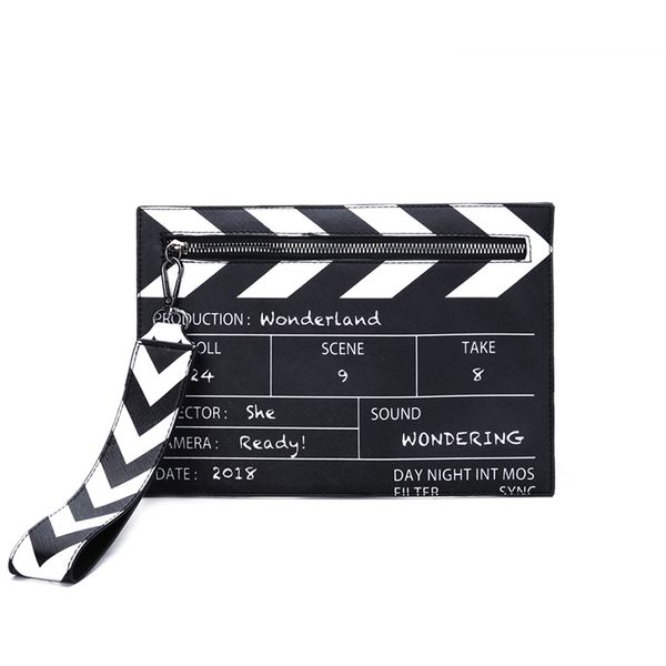 

black white fashion movie prop design crossbody messener bag women pu leather casual clutch purse envelope bag shoulder bags new