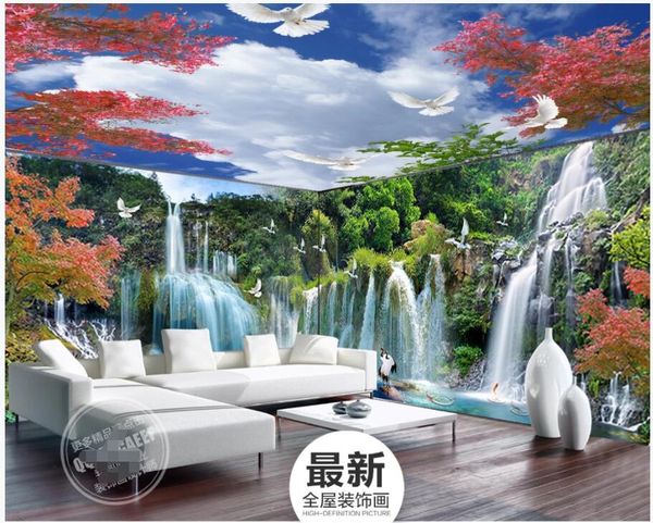 

custom p 3d wallpaper forest waterfall blue sky whole house background wall home decor 3d wall murals wallpaper for walls 3 d