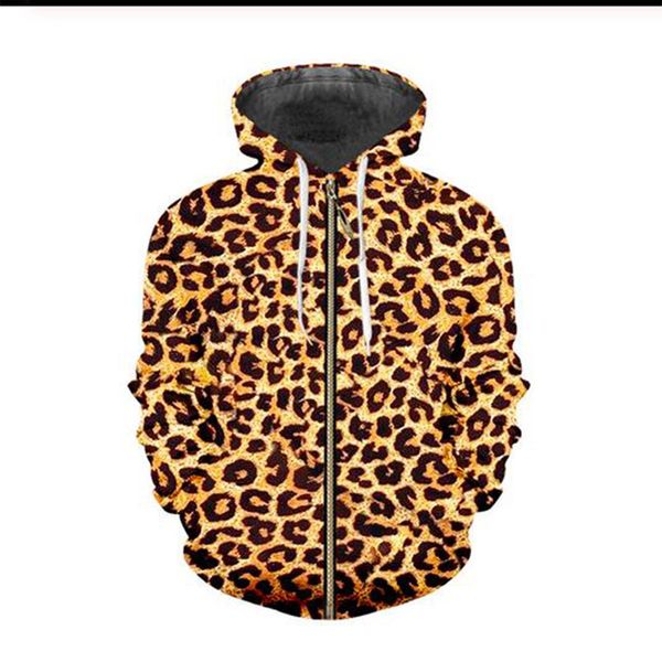 

wholesale- fashion womens/mens leopard funny 3d print zipper jumper sweatshirt hoodies xs03, Black;brown