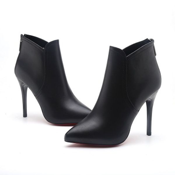 

new fashion patent leather pu pointed toe high heel boots shoes woman zipper ankle boots women shoes thin heel women 34-40, Black