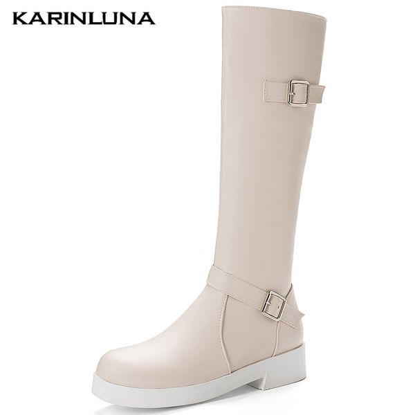 

karinluan new arrivals 2020 large size 33-43 chunky heels knee high boots woman shoes zip up platform shoes women boots female, Black