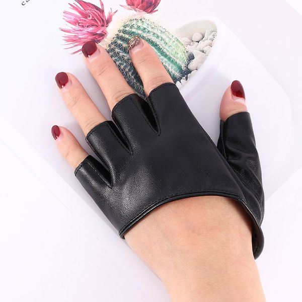 

fashion leather dancer modelling fashion half finger pu leather gloves ladys fingerless driving show pole dance, Blue;gray