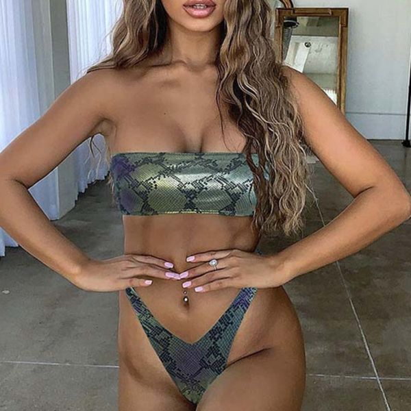

2020 snake shining brazilian bikini women swimwear bandeau push up swimsuit female bathing suit beach swim girls bathsuit