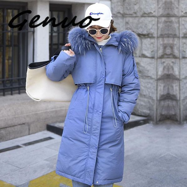 

genuo new 2019 winter jacket women casual with fur collar winter jacket women down cotton female hooded warm coat parka, Tan;black