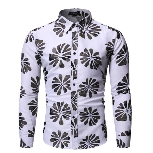 

social hawaiian shirt for men long sleeve flower fashion print men's shirt blouse man white light brown leisure, White;black