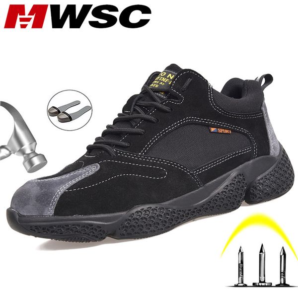 

mwsc fashion design work safety shoes for men indestructible construction shoes anti-smashing steel toe cap boots men sneakers, Black