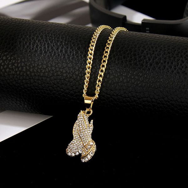 

new hip-hop hip hop clap hand set diamond necklace foreign trade street dance men's and women's pendant jewelry processing, Silver