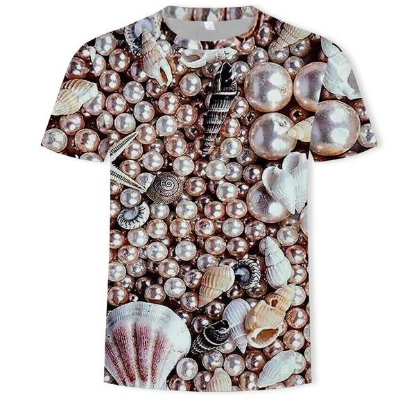 

mens designer pearl conch 3d digital printing round collar short sleeve, White;black