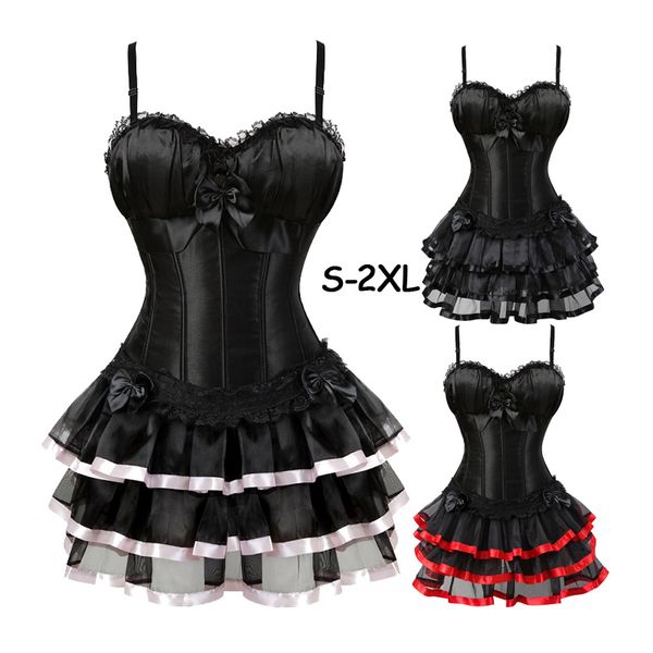 

fashion women zipper lingerie underwear waist corsets sling shapewear overbust bustier body shaper corset dress 2pc set, Black;white