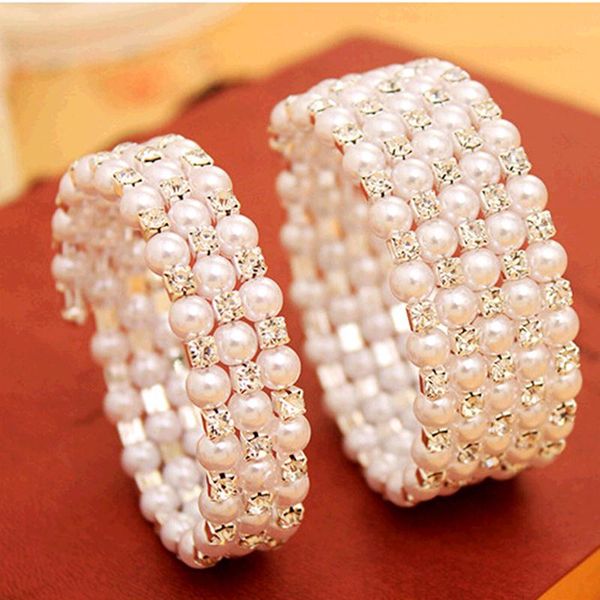 

crystal & small simulated pearls luxury 3 layers 5 layers for selecting adjustable bracelets & bangles for women fashion jewelry, Black