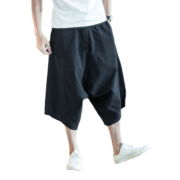 Moda Homens Grandes Crotk Harem Calças 2019 Verão Estilo Chinês Flaxen Baggy Calças Homens Grandes Calças Cropped Legged Bloomers