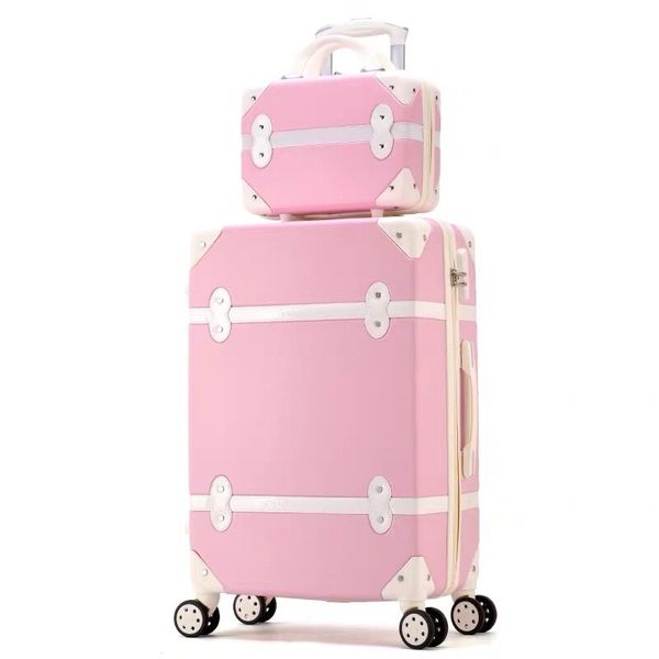 

women hard retro pink rolling luggage set trolley baggage with cosmetic bag on wheels cute trolley suitcase travel bag for girls