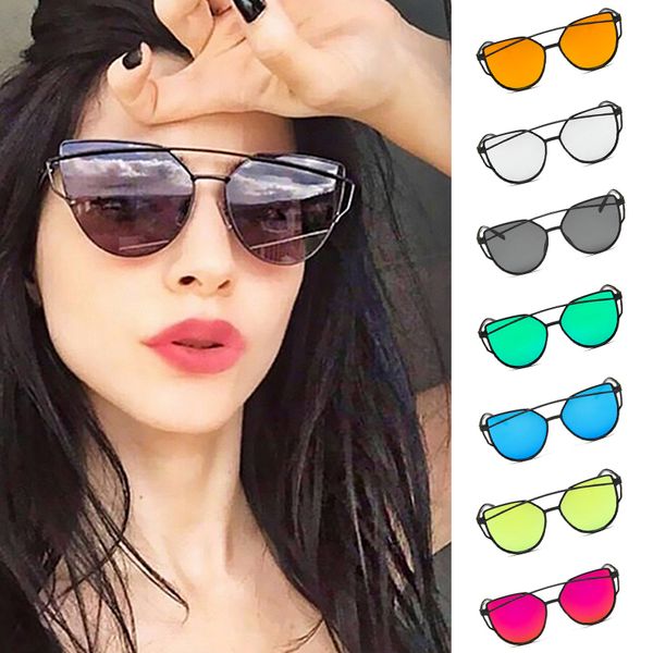 

fashion cat eye sunglasses charm women men brand design reflective mirror eyeglass mercury sheet toad glasses uv, White;black