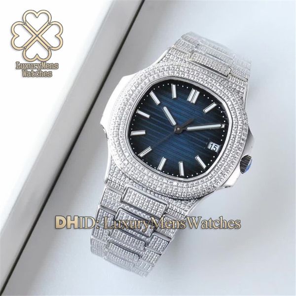 

n дизайнер мужчины женщины часы 5719 / 1g-001 cal.324c автоматические наручные часы синий циферблат алмазов часы стальной корпус браслет лед, Slivery;brown