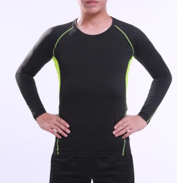 

sports quick drying sports tights long sleeve men's football training base shirt running yoga suit breathable fitness suit soccer train, Black