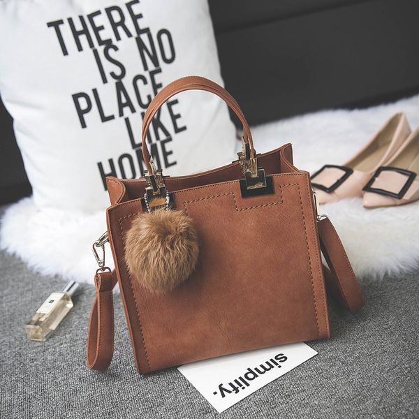 

bag women's new fashion retro women's handbag scrub messenger bag furry ball small square
