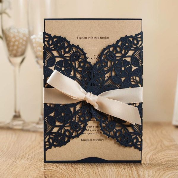 

navy blue laser cut invitation card stock with envelopes, birthday invitations printable, for wedding bridal shower engagement