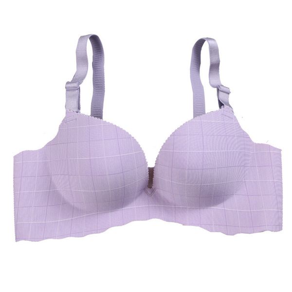 

one-piece wireless plaid girl's bra traceless comfortable push-up adjustable underwear, Red;black