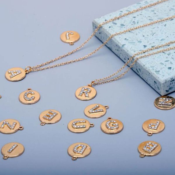 

26 letter initial personality necklace crystals pendant choker for children women girlfriends gift jewelry, Golden;silver