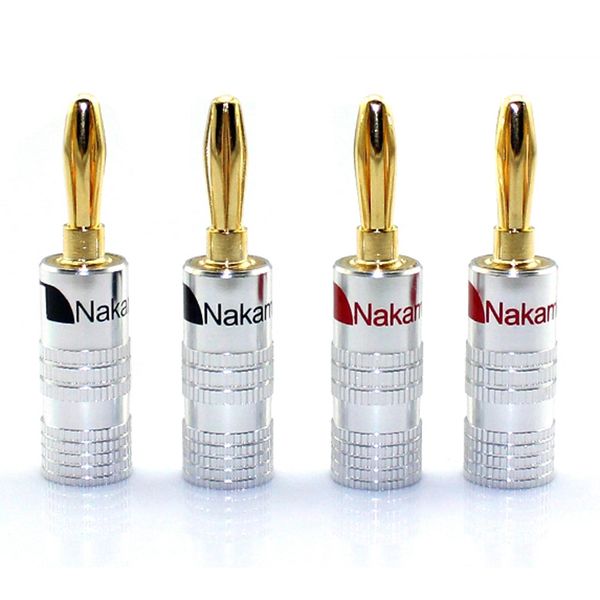 

12-50pcs nakamichi banana plug 24k gold plated copper bfa 4mm banana connector male speaker plug black&red