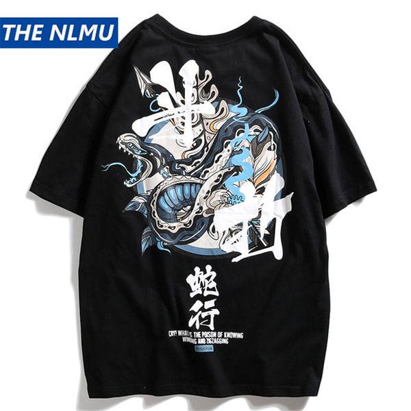 

men snake letter printed t shirt hip hop mens cotton t-shirt 2019 harajuku teen clothing short sleeve tshirts streetwear wj205, White;black