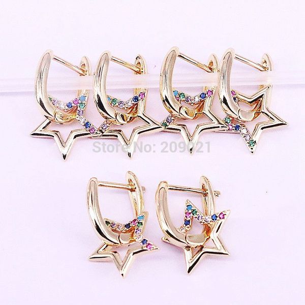 

6pairs multicolor cz paved star dangle charm metal earring gold fashion girl women jewelry, Silver