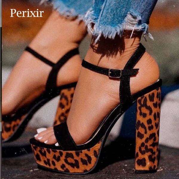 

shoes women platform sandals pumps leopard print high heels shoes woman block heels fashion sandals buckle new ladies, Black