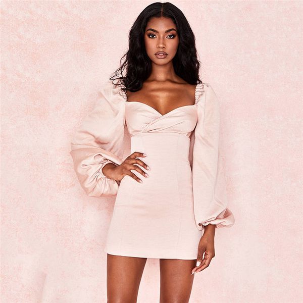 

womens designer pencil dresses v neck bodycon dresses autumn puff sleeve teenager dayly wear ladies casual clothing, Black;gray