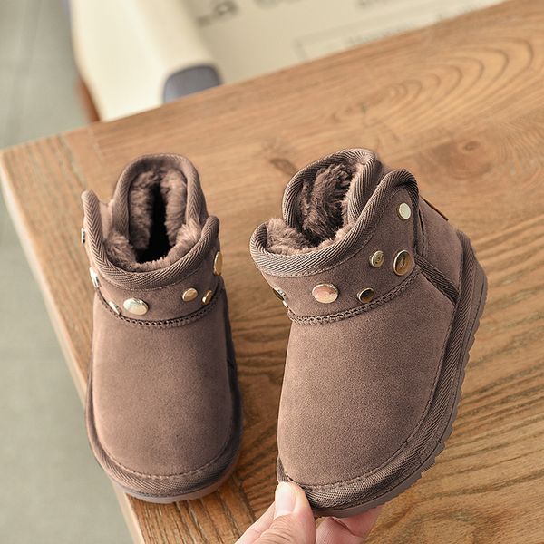 

winter kids boys boots shoes girls fashion rivet children snow boots baby girls warm cotton non-slip plush velvet shoes, Black;grey