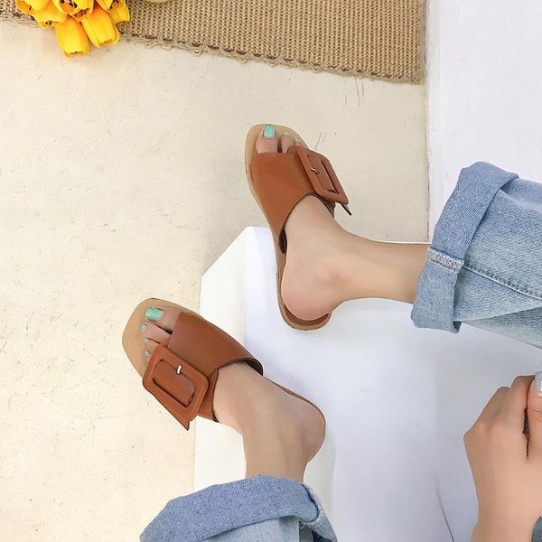 

flat bottom word drag 2020 summer new wave korean fashion sandals and slippers casual wild open toe slippers, Black