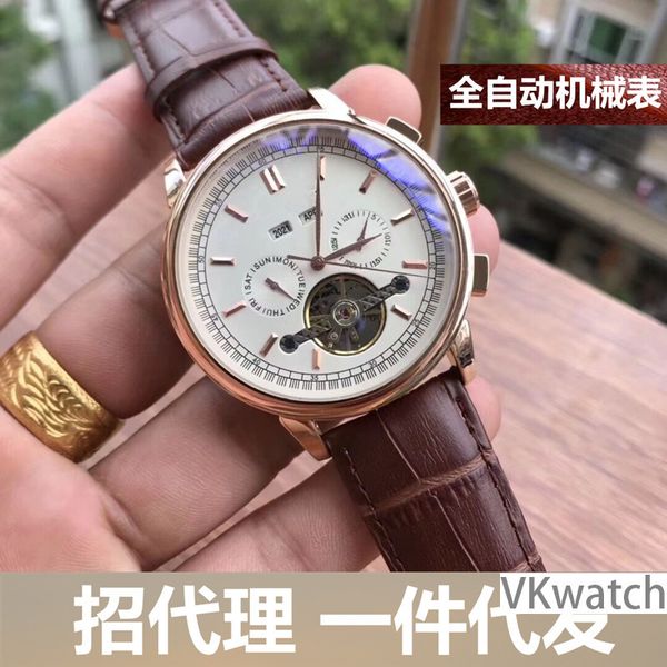 

more function fully automatic mechanics surface male business affairs leisure time hollow out male surface mechanics genuine leather surface, Slivery;brown