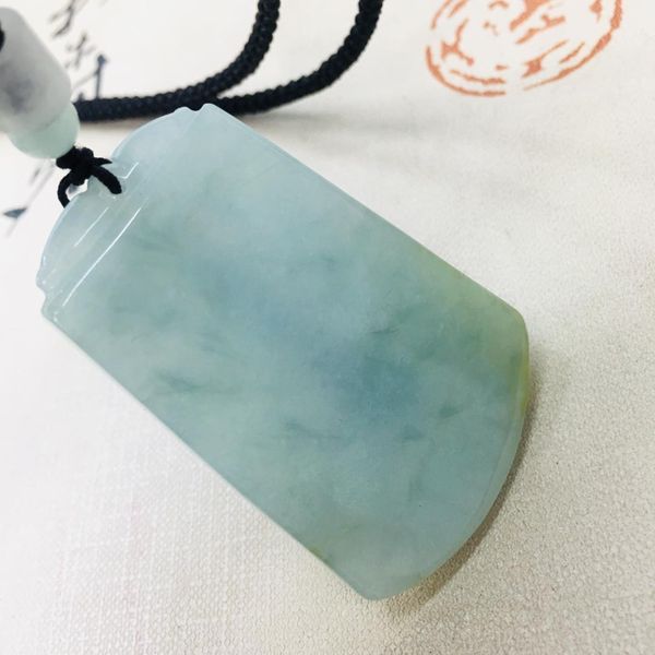 

pure natural emerald jade hand-carved light green amulet pendant with simple necklace men and women sweater chain, Silver