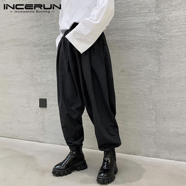 

2020 fashion loose solid color pleated punk harem trousers men elastic waist pants joggers pantalones casual black chic bottoms