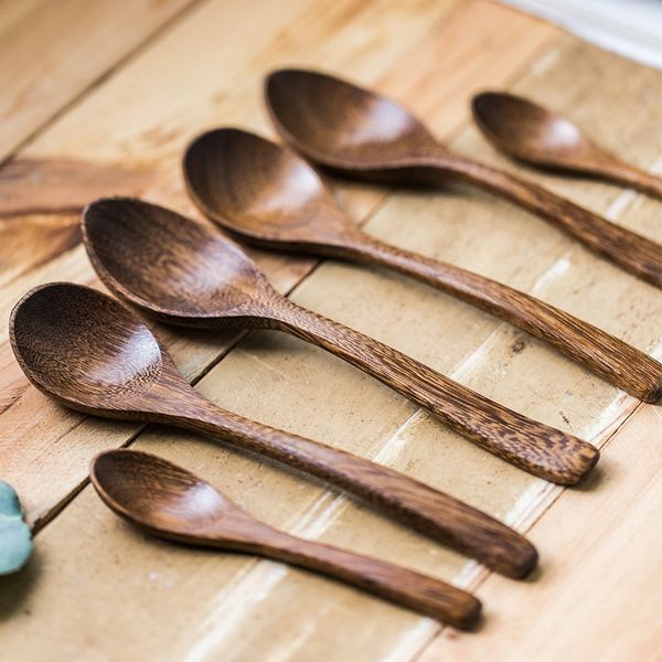 

wooden dessert spoon children japanese style wenge wood cutlery uncoated flatware small honey coffee stir spoon set