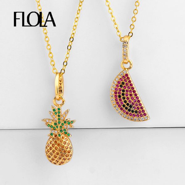 

flola zircon pineapple necklace pendant zircon long necklace woman 24k gold jewelry supplier nkep28, Silver