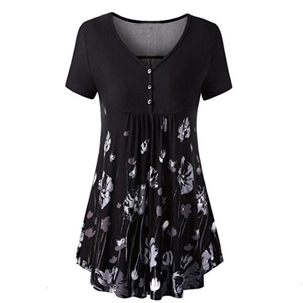 

womens fashion blouses and for summer printed v-neck button front pleated flared comfy loose tunic long blouses, White